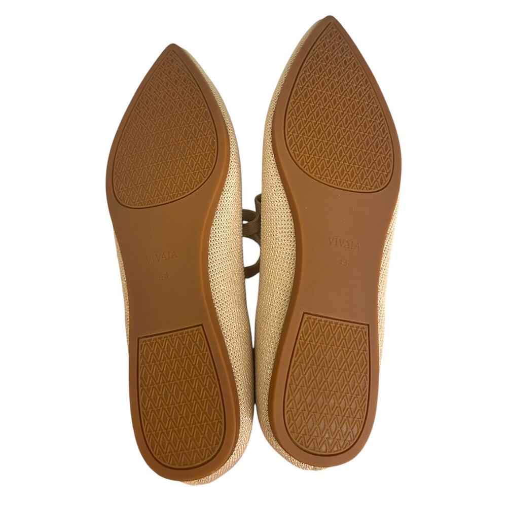 VIVAIA, 'Aria' Pointed-Toe V-Strap Mary-Jane Flats Gold Shimmer Beige Size 11 US - Picture 7 of 12